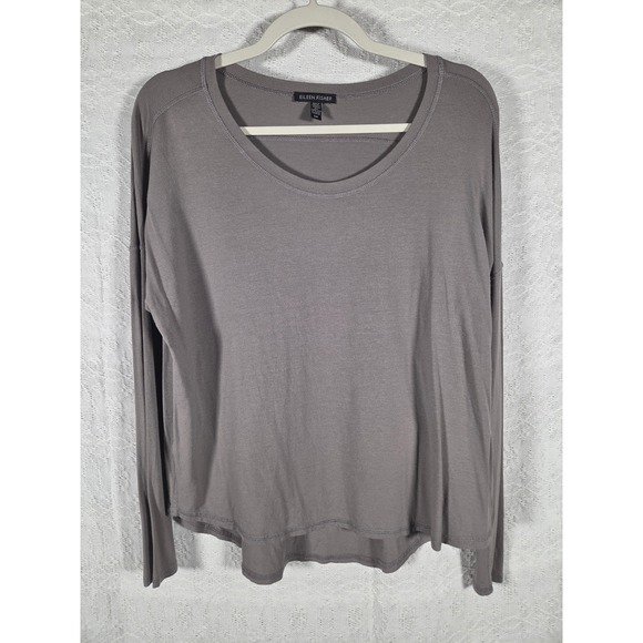 Eileen Fisher Tops - Eileen Fisher Womens Grey Viscose Lycra Long Sleeve Scoop Neck Boxy Top Size S